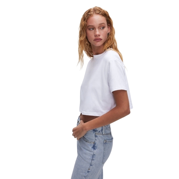 Good American The Cotton Cropped Tee In White•Size 4•NWOT - Picture 3 of 7